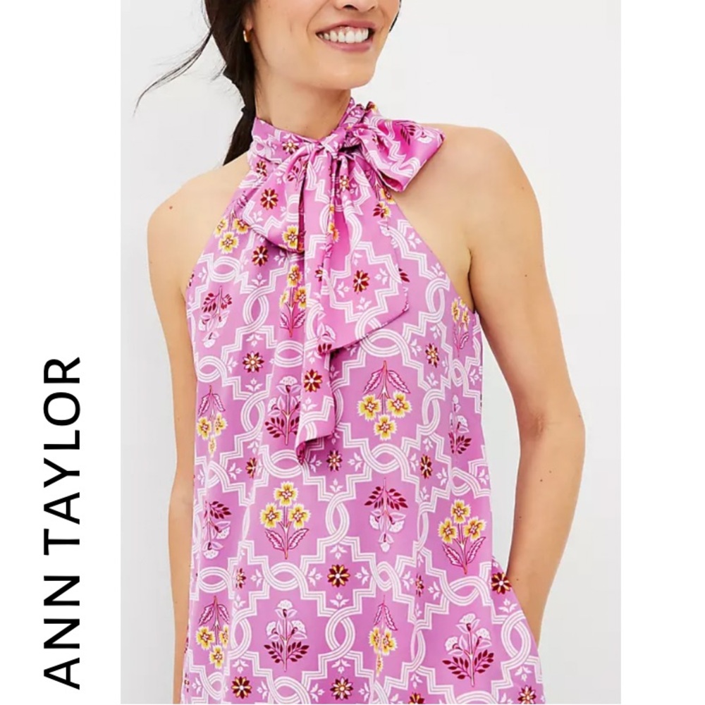 Ann Taylor Tile print tie neck dress